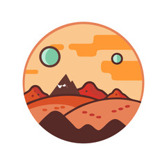 A simplistic yet charming illustration of an extraterrestrial landscape within a circle
