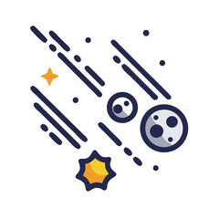 Colorful illustration of a meteor shower with planets and stars in space