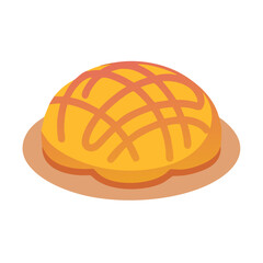 Isometric melon pan on plate cartoon style illustration and design art