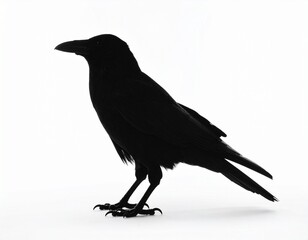 Fototapeta premium Shadow Silhouette: A majestic black bird perches in profile, its form defined in a striking silhouette, against an unobtrusive expanse.
