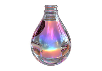 Iridescent Teardrop Pendant with Oil Slick Refraction on Clear Background