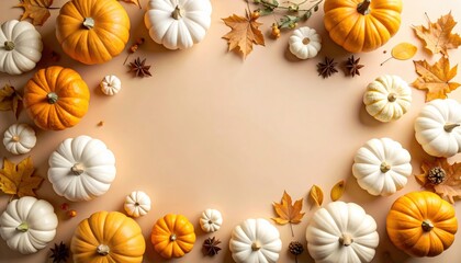 Autumn harvest pumpkin decoration home seasonal display warm environment overhead view festive concept for fall celebrations