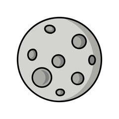 Cartoon illustration of a moon with several craters on its surface