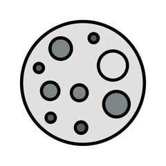 Illustration of a gray cartoon moon with multiple craters on its surface