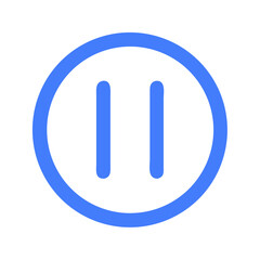 A simple, blue pause button icon with a circular outline design