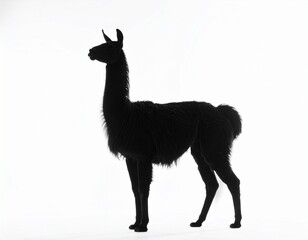 Fototapeta premium Silhouette of Llama: A striking silhouette of a llama, elegantly posed, emphasizing the unique form and texture of the animal in an artistic composition.