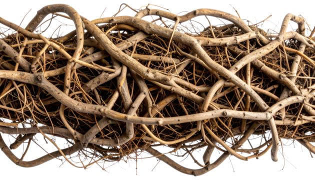 Ancient Tree Stump with Exposed Roots Dark Brown Wood Nature isolated on a transparent background