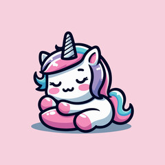 cute unicornio kawaii sleeping cartoon logo icon vector  .