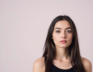 Portrait of a young woman with long brown hair 