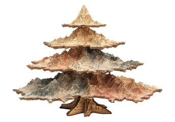 Fototapeta premium Layered Cardboard Map Tree Isolated on Transparent Background