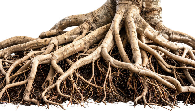 Ancient Tree Stump with Exposed Roots Dark Brown Wood Nature isolated on a transparent background
