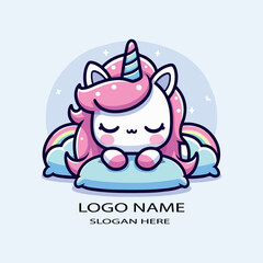 Cute unicornio kawaii sleeping cartoon logo icon vector  .