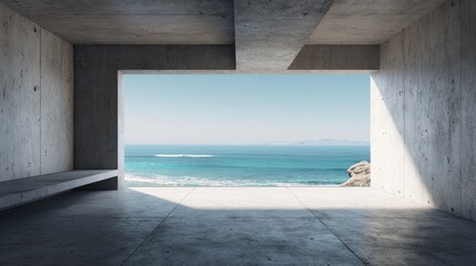 empty loft style with concrete floor and ocean view 3d render no logos no brands ar 169