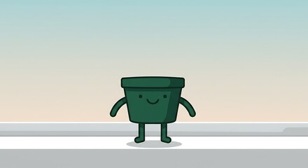 Cute cartoon plant pot character illustration on gradient background