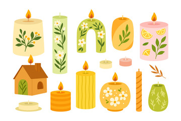 Decorative Candles in Various Shapes and Colors with Floral and Natural Motifs Including House Shaped Candle for Home Decor, Aromatherapy, Celebration, and Cozy Atmosphere