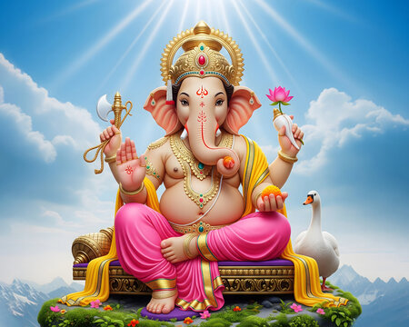Ganesh Illustration of colorful Hindu lord Ganesha on decorative background with graphical poster modern 3D art  wallpaper
