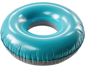Large blue inflatable swim ring with glossy surface, perfect for pool fun, water safety, and summer relaxation, creating playful and cheerful atmosphere for all ages