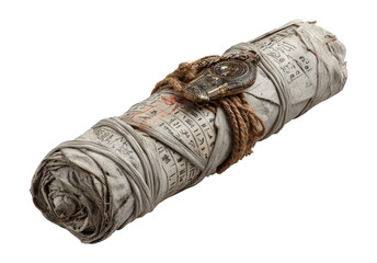 Ancient Wrapped Scroll with Symbols on Transparent Background