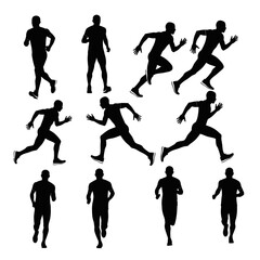Silhouette of a runner in various running poses.