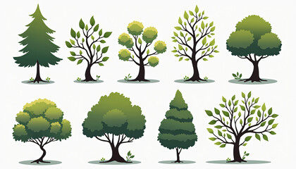 Fototapeta premium Illustration of Eight Varied Cartoon Trees