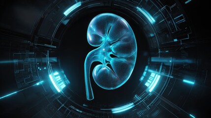 x ray scan  Translucent image of the kidney abstract blue background
