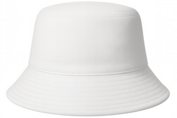 Classic white bucket hat isolated on transparent background, perfect for showcasing designs and logos