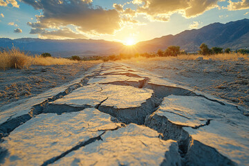 Naklejka premium Generative AI Illustration of Geological Faults and Tectonic Processes in Arid Landscape