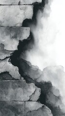 Cracked concrete wall revealing dark crevices in an abstract artistic composition