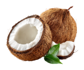 Coconut splitting action tropical paradise food bright isolated on transparent background