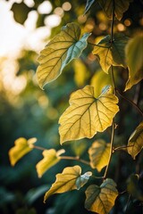 Obraz premium Close-Up of Backlit Vine Leaves with Visible Veins in Golden Light