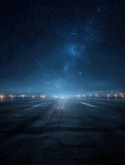 dark concrete or asphalt of plane runway with light in the night sky view