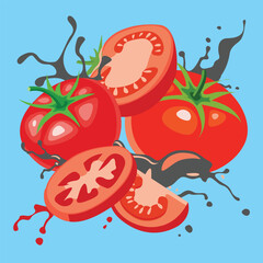 Vector illustration of tomatoes with ketchup drizzle..eps