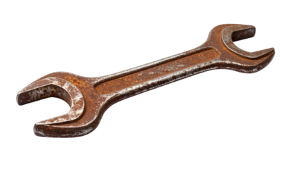 rusty wrenches crossed each other isolated, transparent background