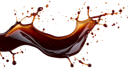 Splash of dark soy sauce isolated on black background with fluid motion