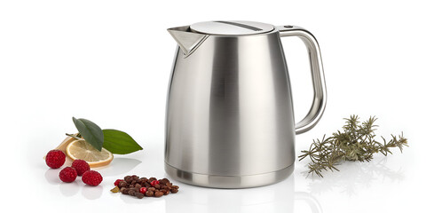 Modern stainless steel jug isolated on white background for sleek and durable tableware