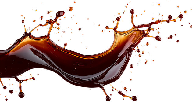 Splash of dark soy sauce isolated on black background with fluid motion