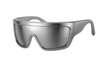 Sleek silver sunglasses featuring textured lenses, highlighting contemporary eyewear design against transparent backdrop