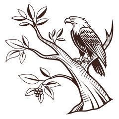 Eagle perched on a branch with leaves bird tree