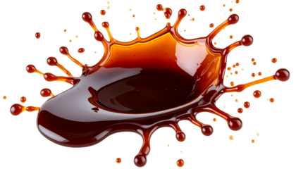 Splash of dark soy sauce isolated on black background with fluid motion
