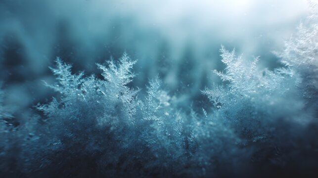 Intricate frost patterns on a window glass