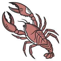 Pink crustacean with claws illustration marine life