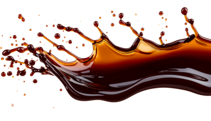 Splash of dark soy sauce isolated on black background with fluid motion