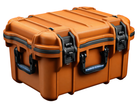 Heavy duty orange protective case industrial safety gear rugged waterproof equipment box secure storage durable plastic emergency use portable sturdy handle outdoor utility