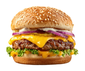 Juicy burger delight fast food joint food isolated on transparent background