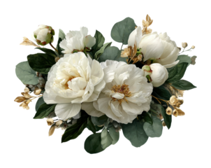 Elegant white peony flowers arrangement floral design bright isolated on transparent background