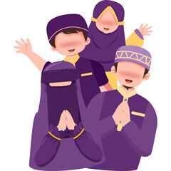 Happy Muslim Family Illustration: Diverse and Joyful Portrait