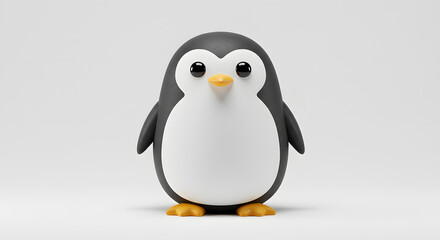 Fototapeta premium A captivating 3D render of an incredibly cute and adorable penguin character, standing proudly with a charming expression, perfect for children's content or playful design projects