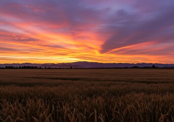 Stunning sunset over open field