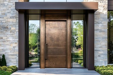 Stunning home exterior highlighted by a bronze aluminum facade.