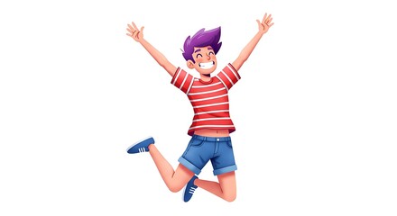 Cartoon boy illustration jumping with joy expressing happiness and freedom